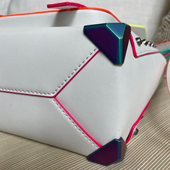 Michael Kors Medium Manhattan Optic White Contrast Trim  Michael Kors Manhattan Satchel | White Neon Contrast Trim Rainbow Hardware, Rare